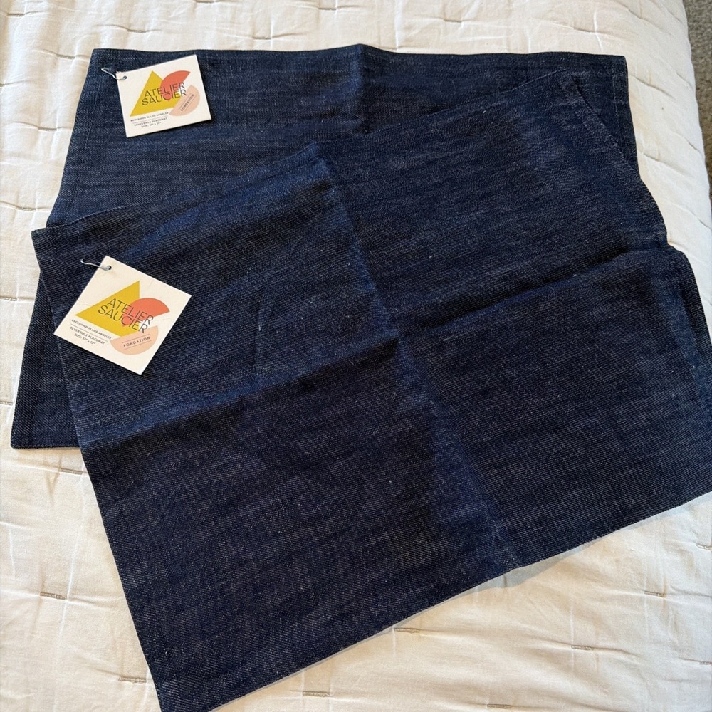 Atelier Saucier/West Elm 13" X 17" Denim Place Mats NWT SET OF 2